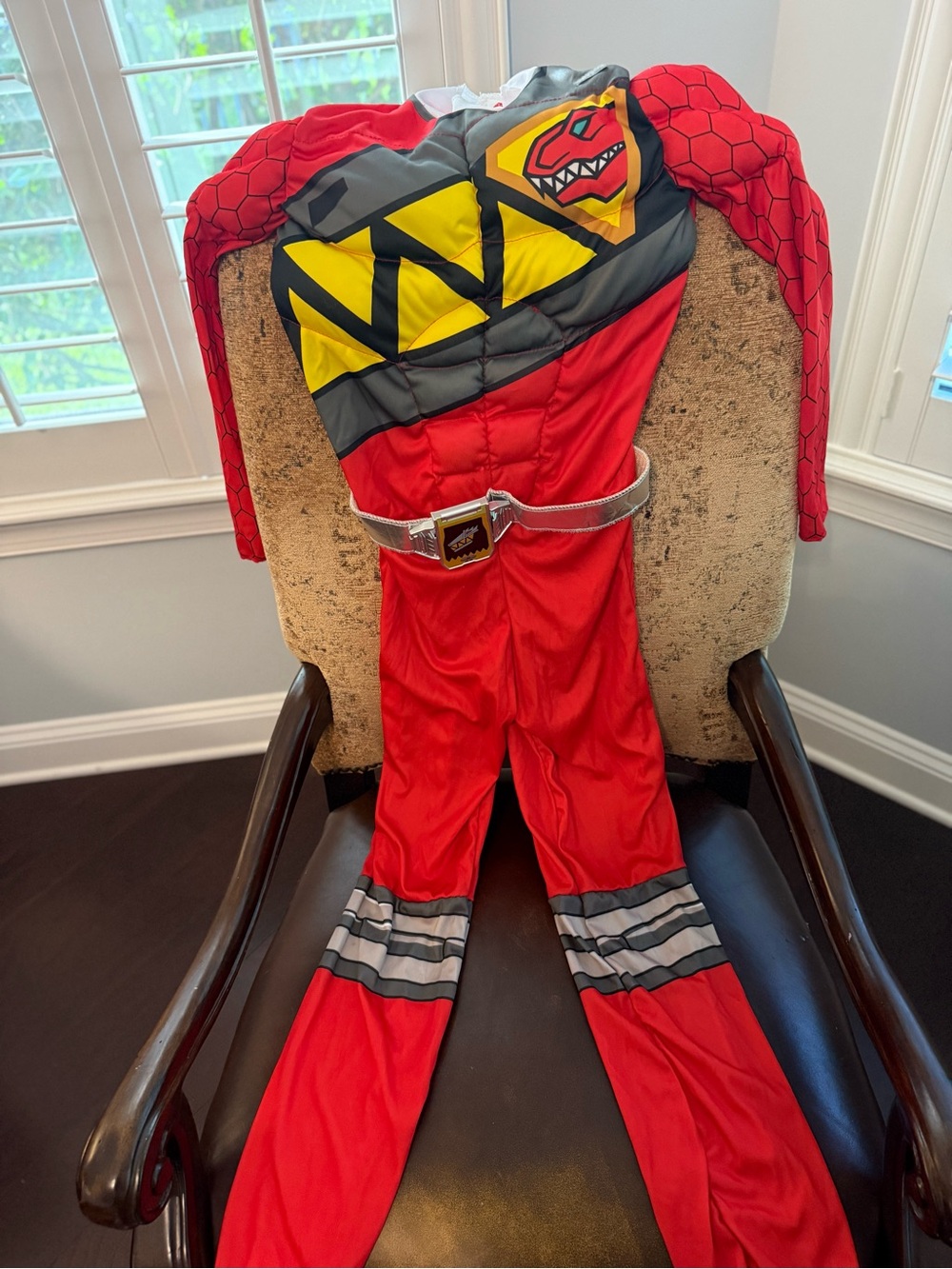 Power Rangers Red Kids Superhero Jumpsuit Costume with Emblem and Belt